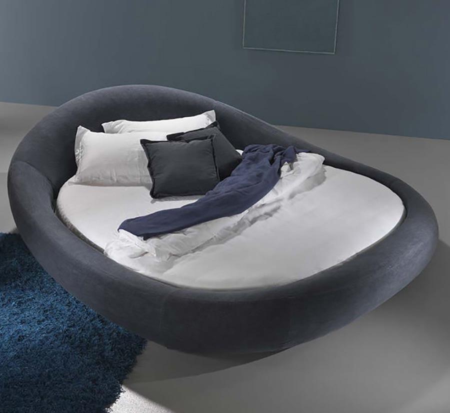 Round fabric bed with upholstered headboard | Pebble by Dorelan