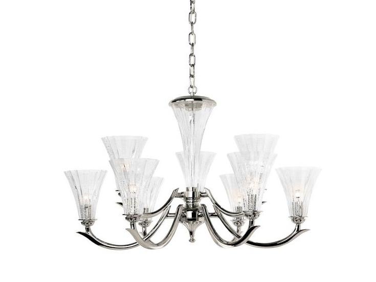 Polished nickel chandelier with silver leaf glasses | Prisca 160/6+3 by Possoni Illuminazione