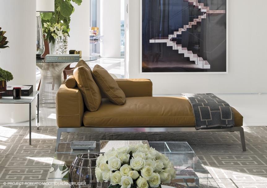 Tanned leather day bed with removable cover | Lifesteel by Flexform