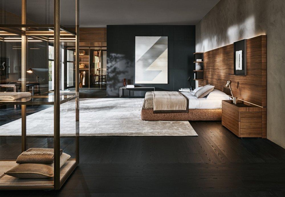 Storage bed with upholstered headboard | Ribbon by Molteni