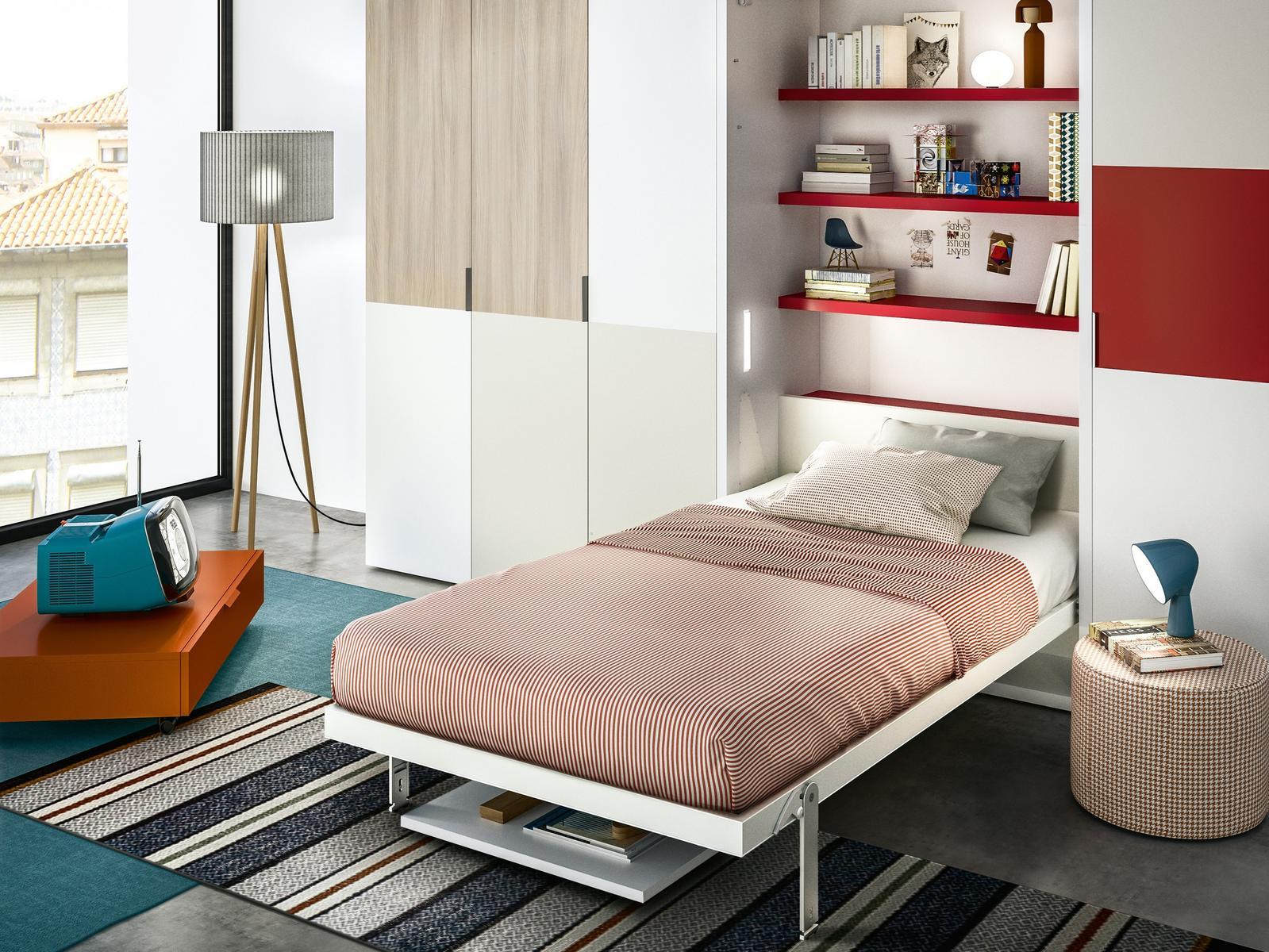 Convertible pull-down melamine-faced chipboard single bed | Altea Book 120 Work by CLEI