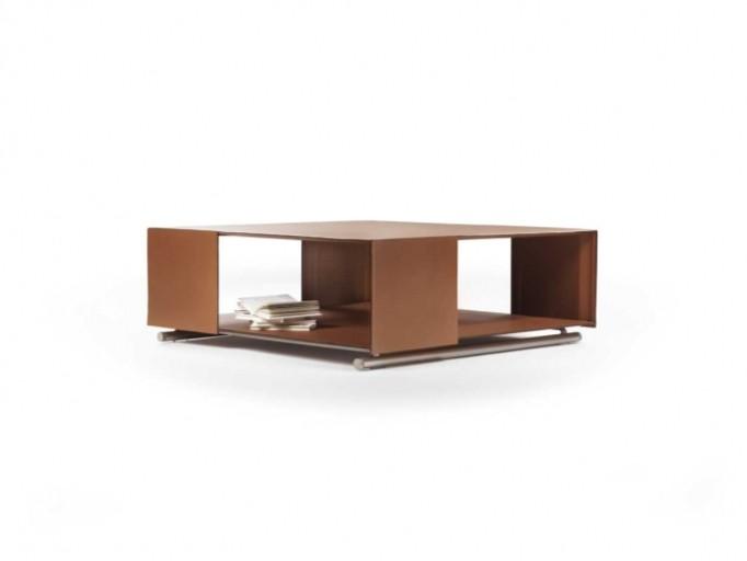 Metal and leather coffee table with storage space | Groundpiece by Flexform