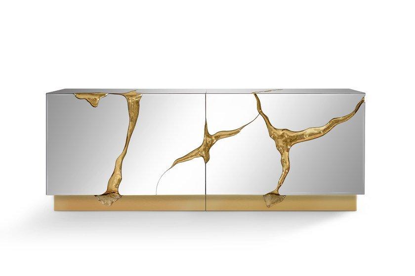 Stainless steel sideboard with mirrored door | Lapiaz by Boca Do Lobo