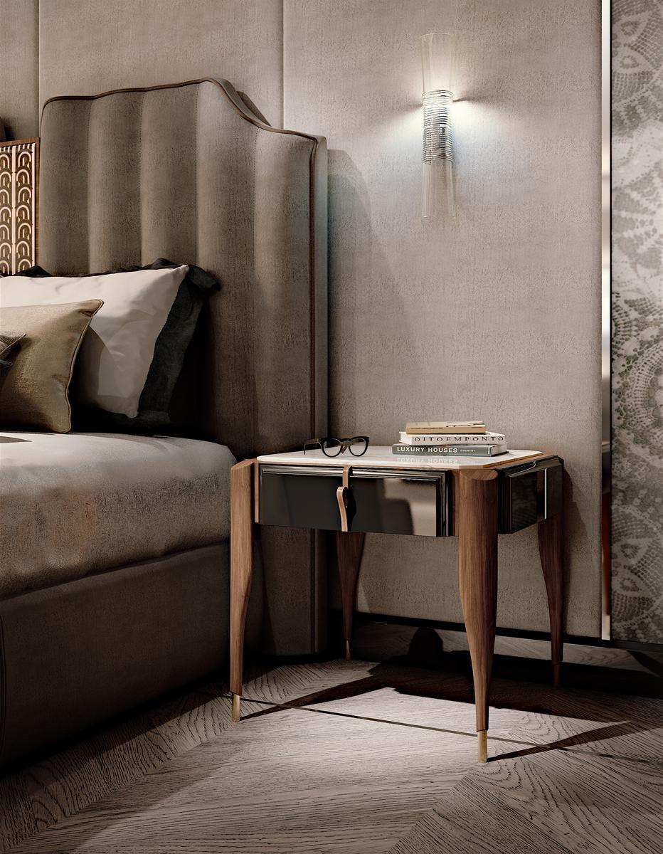 LEXINGTON AVENUE Lacquered rectangular walnut bedside table with drawers