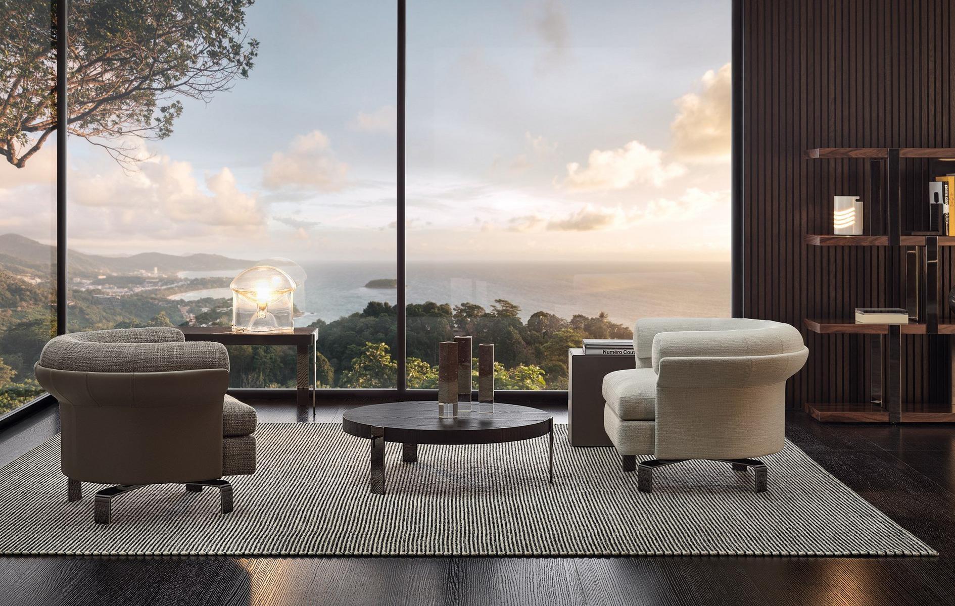 Swivel armchair with armrests | Mattia by Minotti