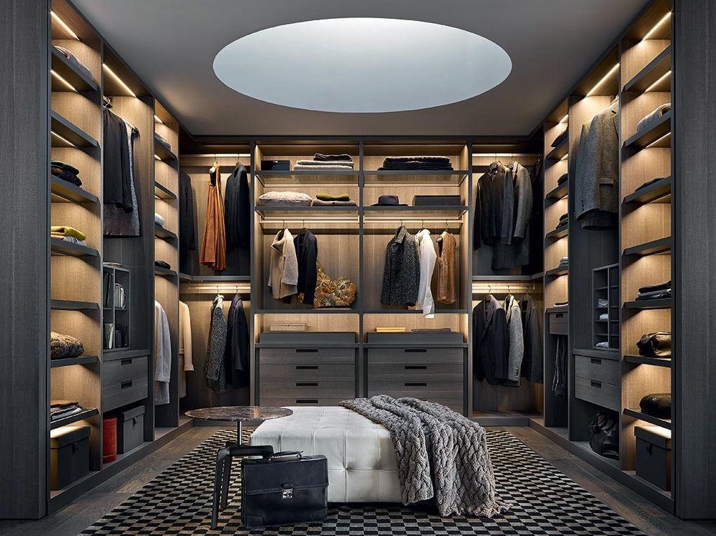 Sectional wooden walk-in wardrobe | Senzafine by Poliform
