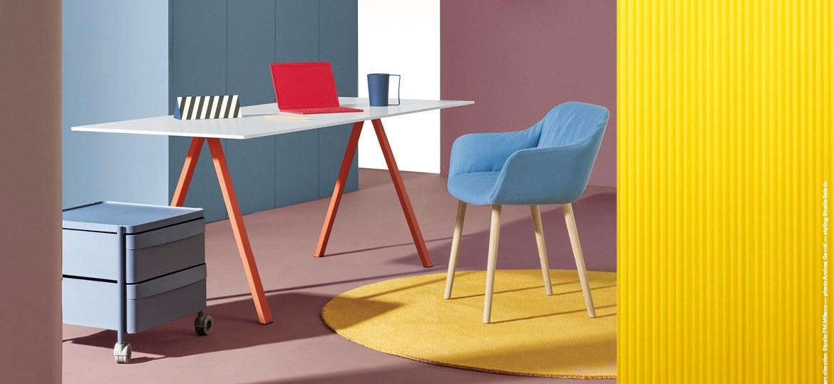 Table with steel trestle legs and solid laminate top | Arki-desk by Pedrali
