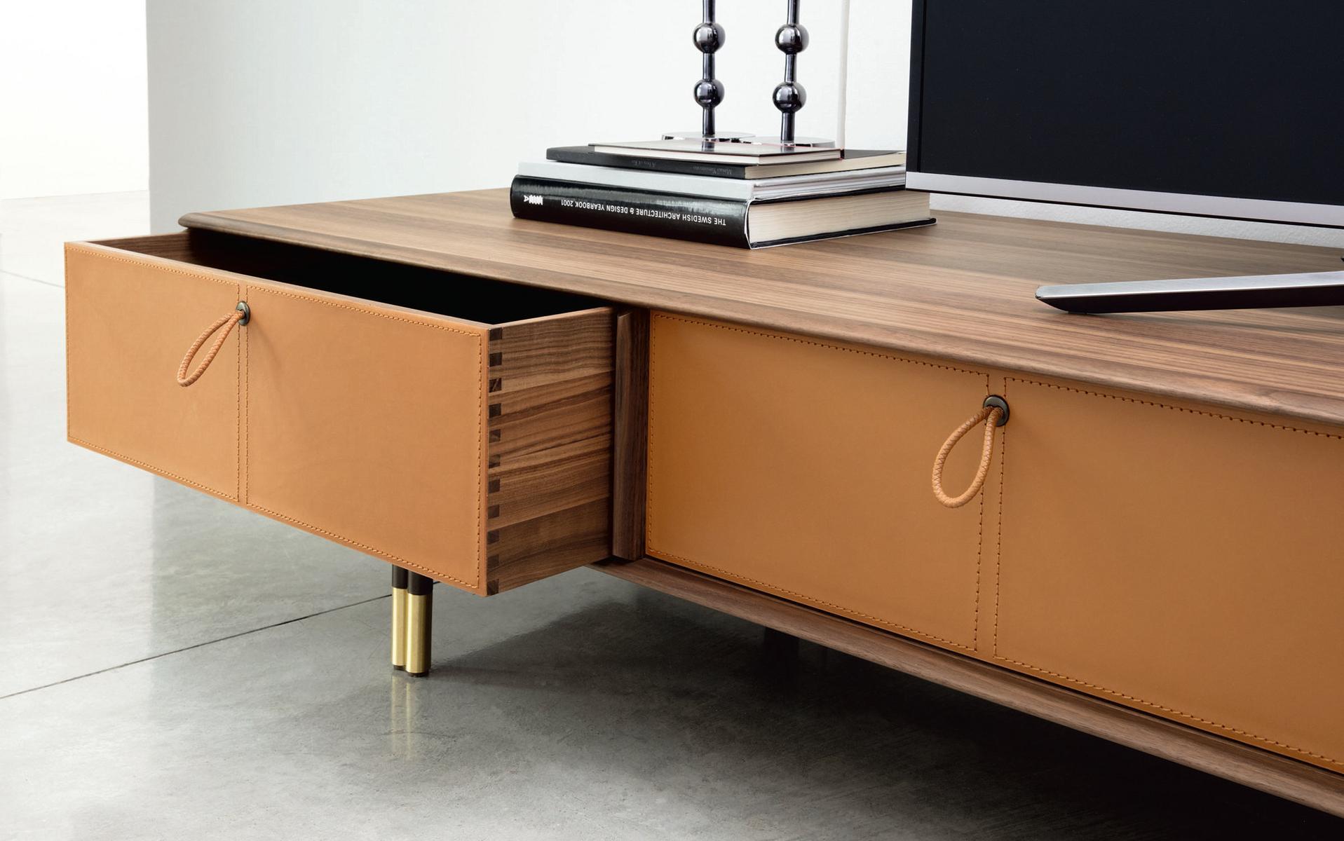 Low walnut TV cabinet with drawers | Bayus by Porada