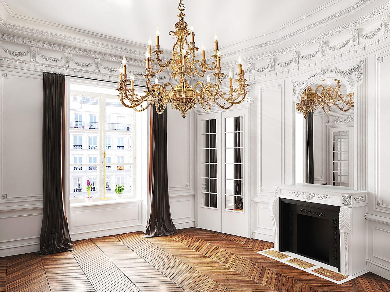 French Gold chandelier | Caesar 798/12+6 by Possoni Illuminazione