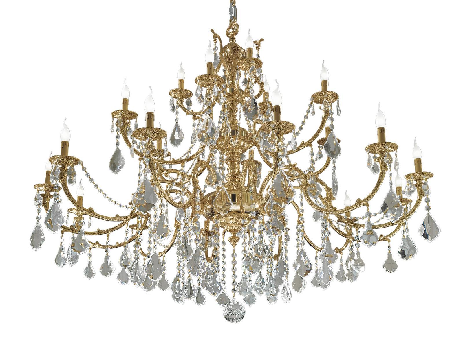 French Gold chandelier with Schoeler crystals | Ermes 099/21-sh/p by Possoni Illuminazione
