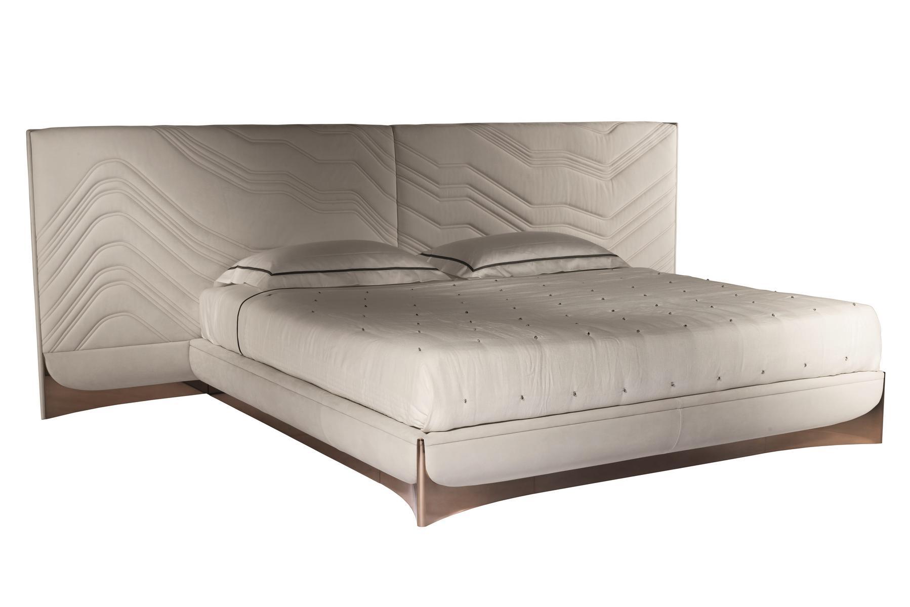 Ebony double bed with upholstered headboard | Ca' Foscari by Visionnair