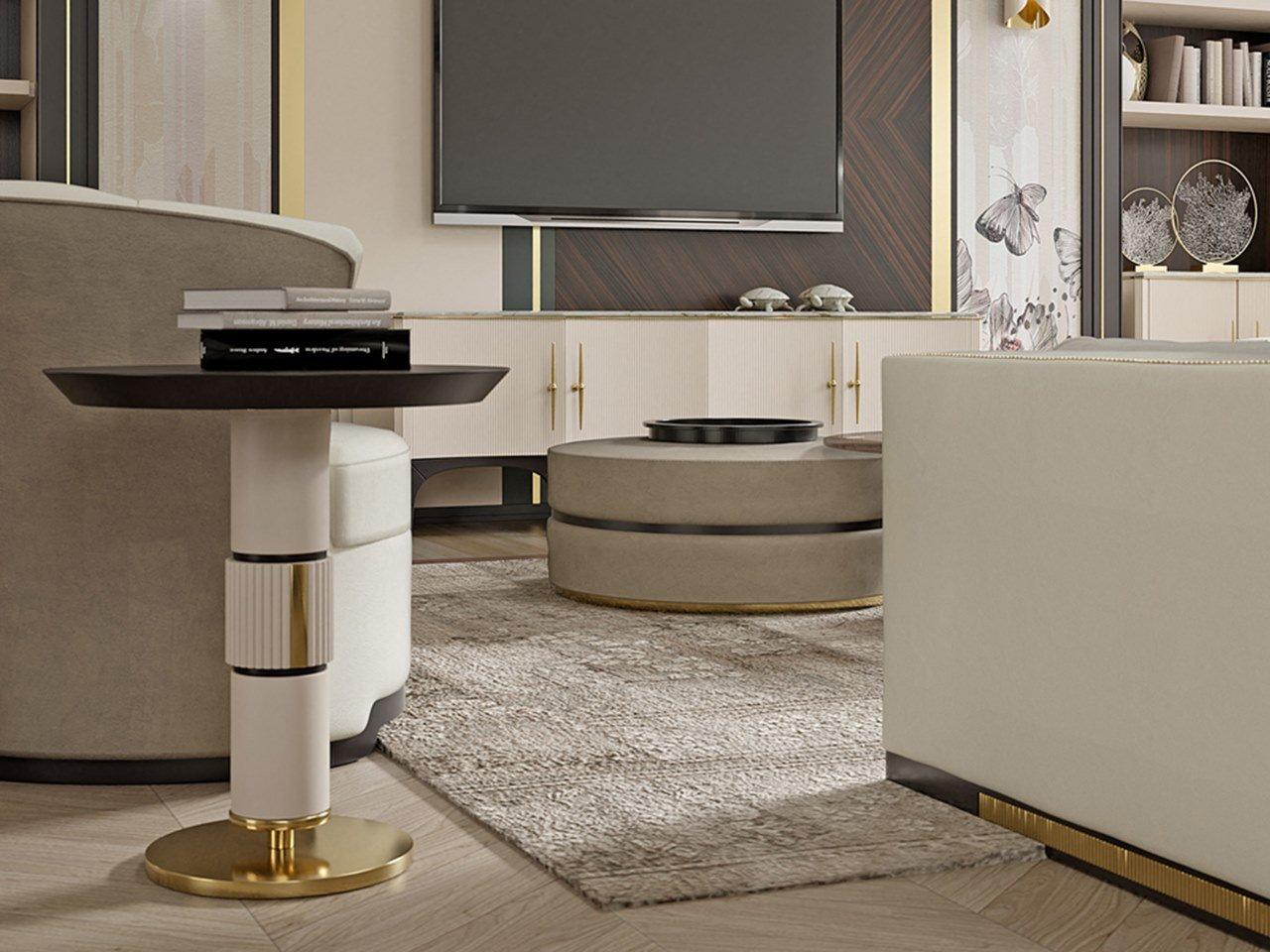 Round wooden high side table | Pr.340 by Stella del Mobile