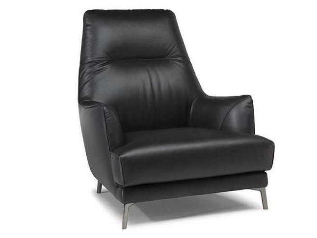 High-back leather armchair with armrests | Leyra by Natuzzi Italia