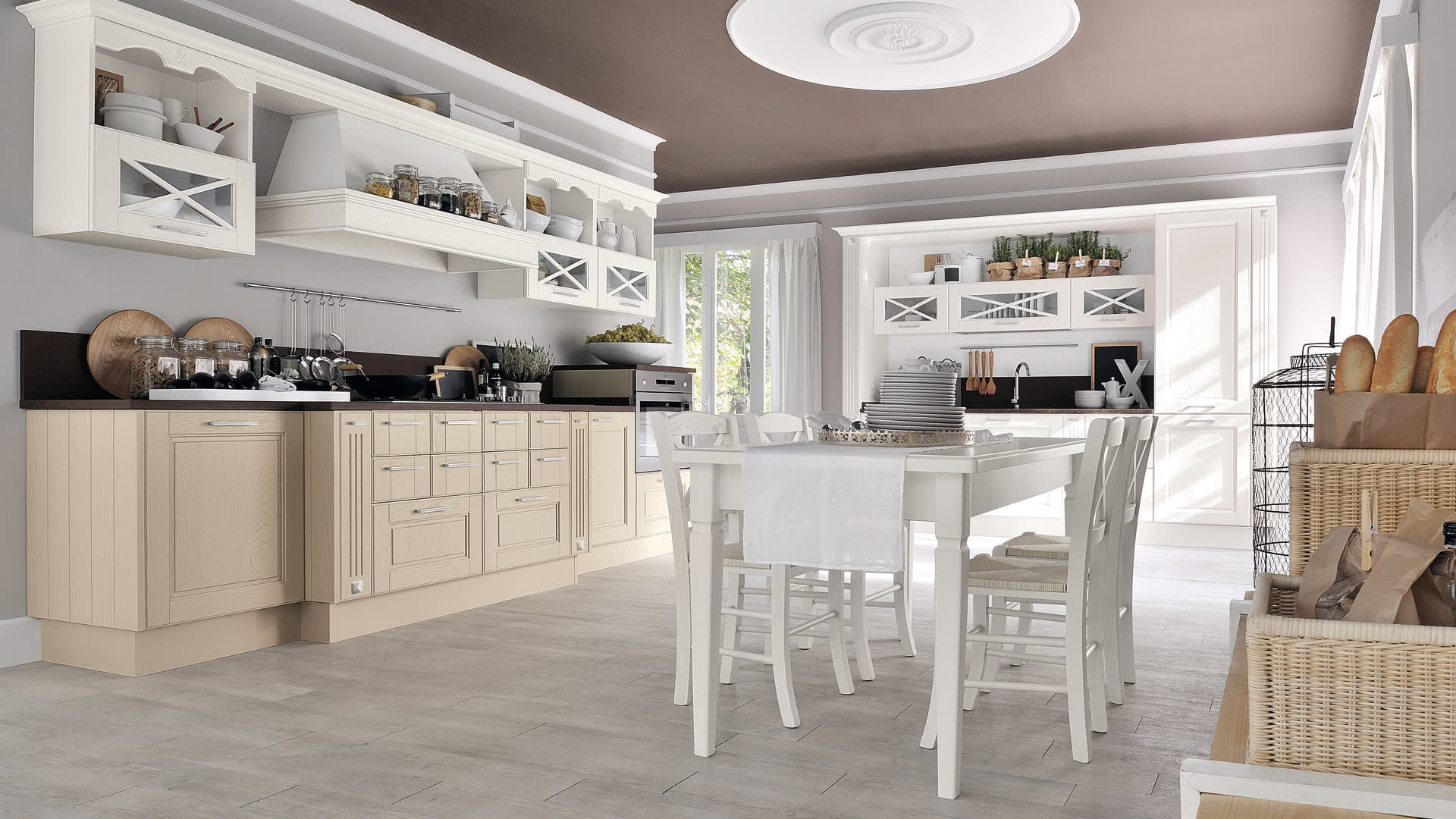 Wood kitchen with handles Lube Cucine Agnese
