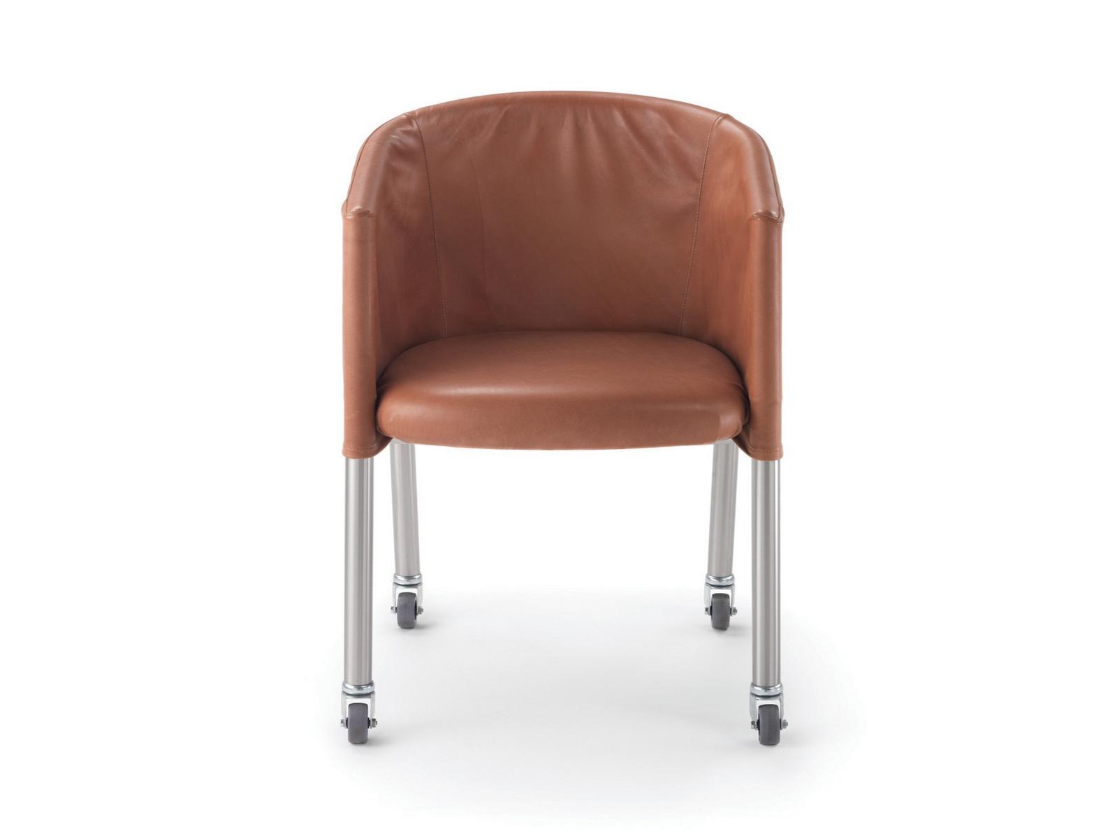Leather chair with removable cover with castors | Mixer by Flexform