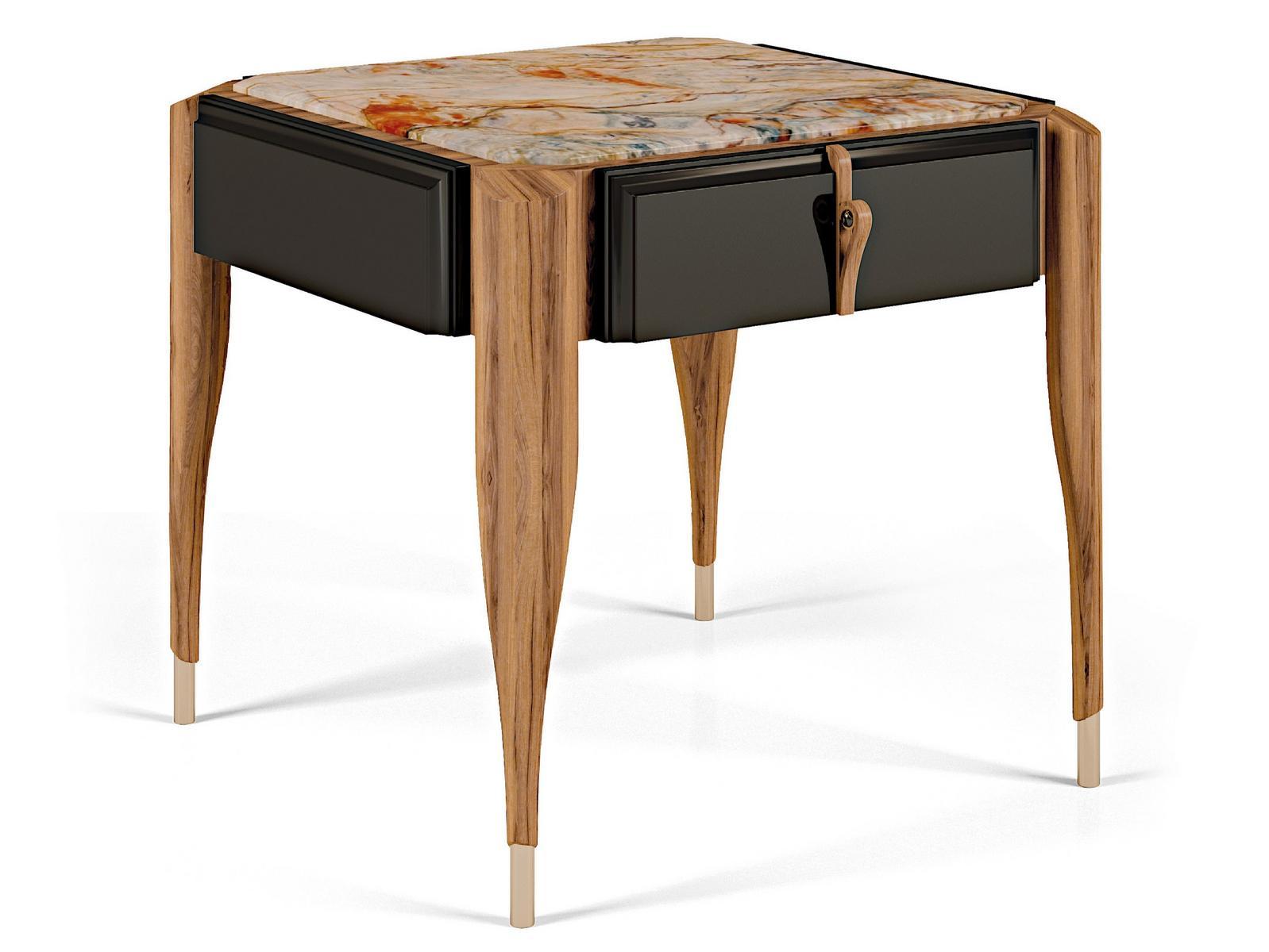 LEXINGTON AVENUE Lacquered rectangular walnut bedside table with drawers