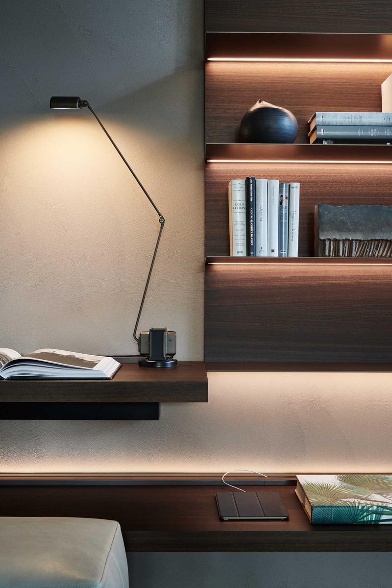 Sectional wooden storage wall with integrated lighting | Pass-word Evolution by Molteni