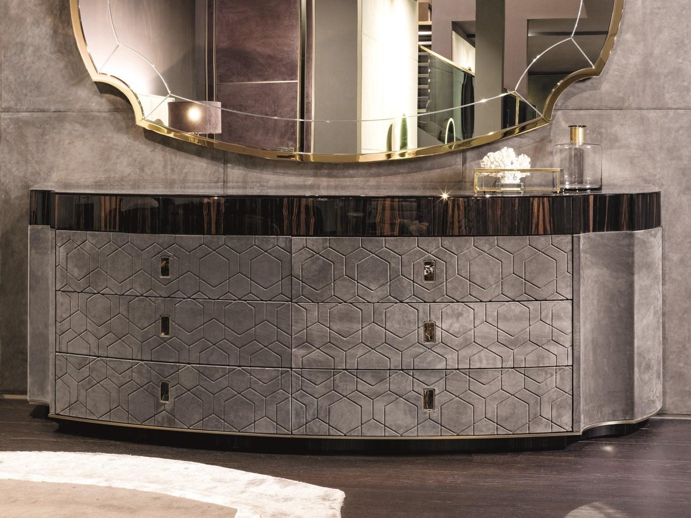 Rounded leather chest of drawers with integrated handles | Gylien by Longhi