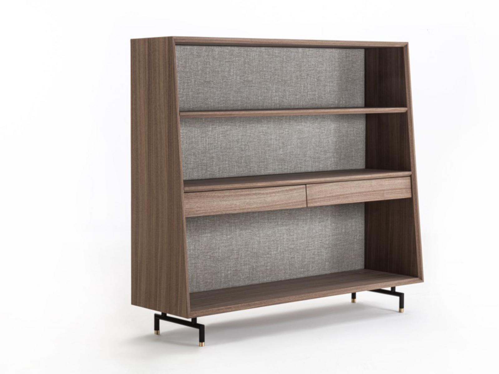 Freestanding walnut and fabric bookcase with drawers | Analog by Frigerio