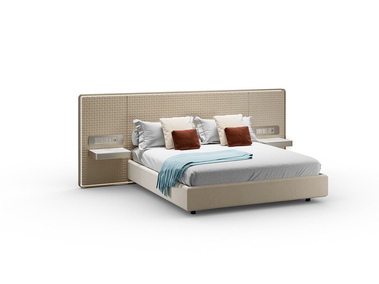 Leather double bed with high headboard | Oh Xl by Reflex