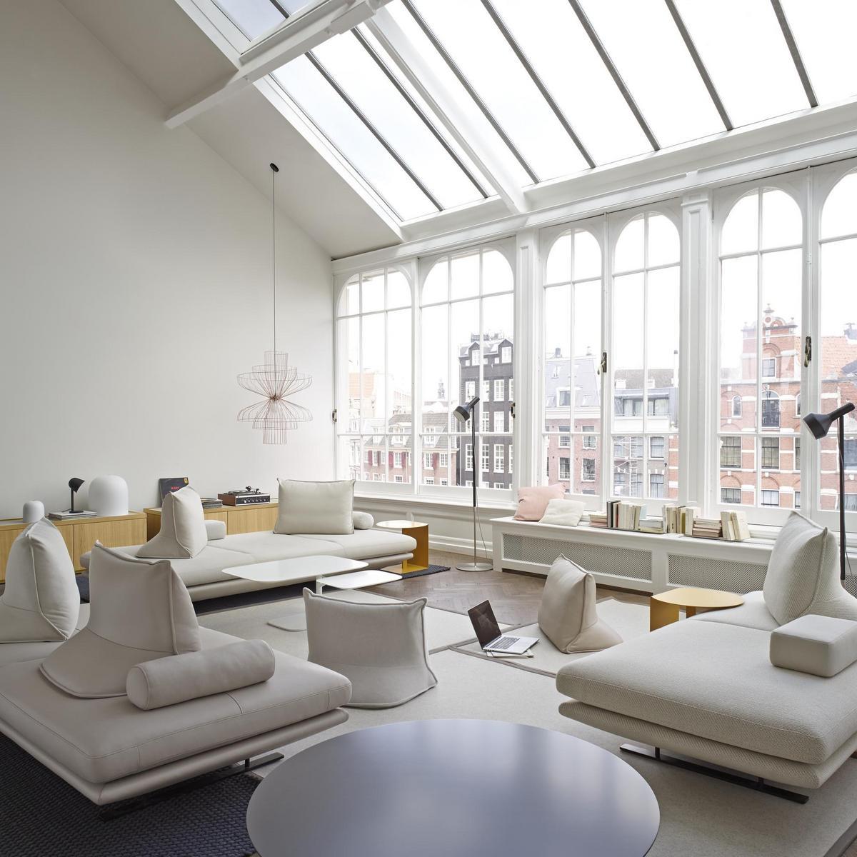 Upholstered fabric bench with back | Prado by Ligne Roset