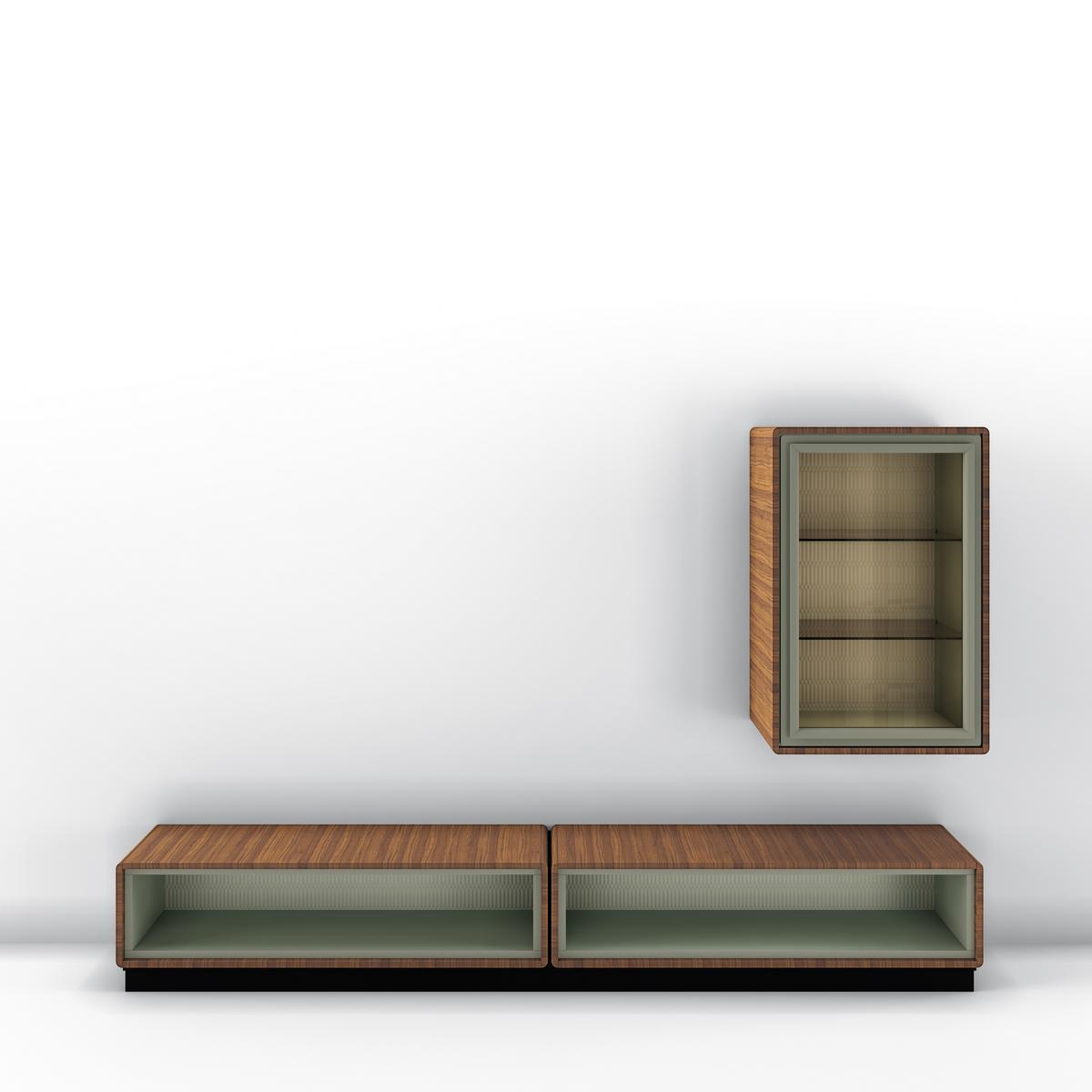 Modular walnut TV cabinet with doors | Dedalo by Bruno Zampa