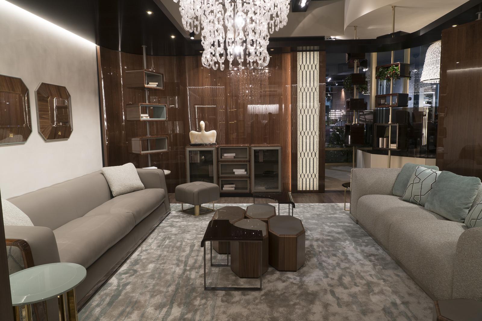 Modular octagonal walnut coffee table | Esedra Set by Bruno Zampa