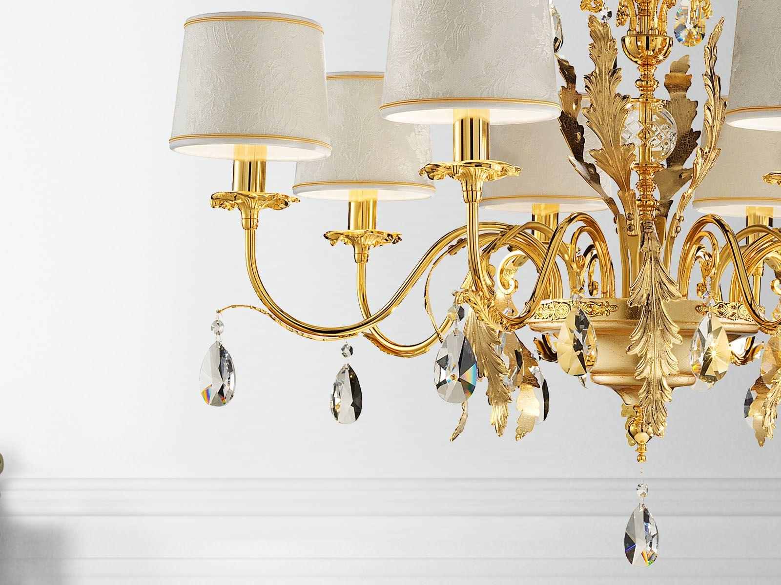 Direct light gold leaf chandelier with crystals | Acantia 12 by Masiero
