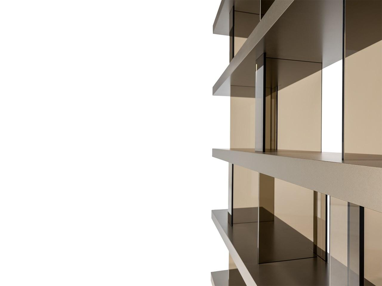 Open modular wood and glass bookcase | Tango T by Reflex