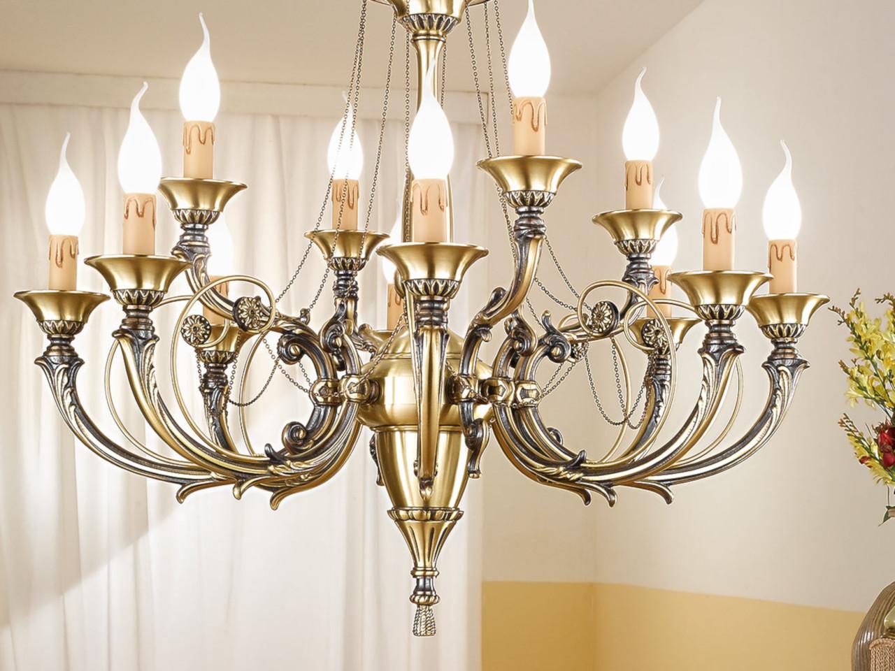 Antique Brass chandelier | Ginevra 858/8+4 by Possoni Illuminazione