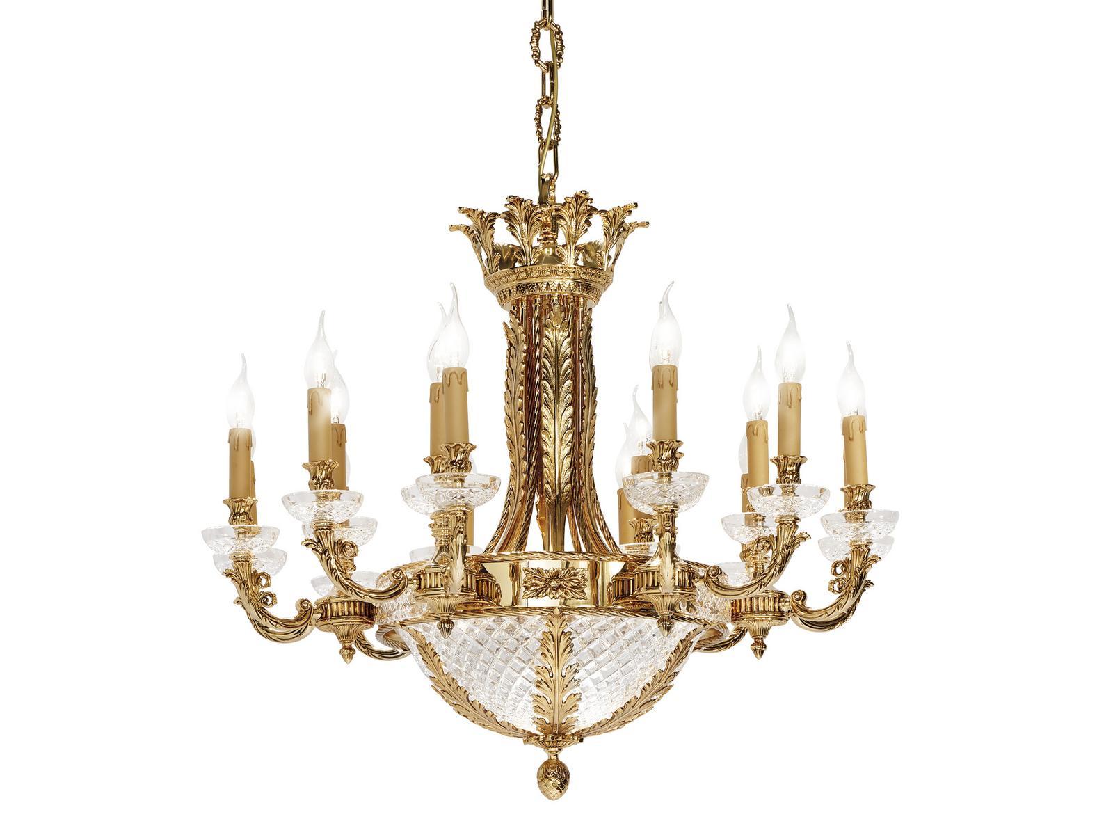 Shaded gold plated chandelier with crystal | Kitty 4071/18+6 by Possoni Illuminazione