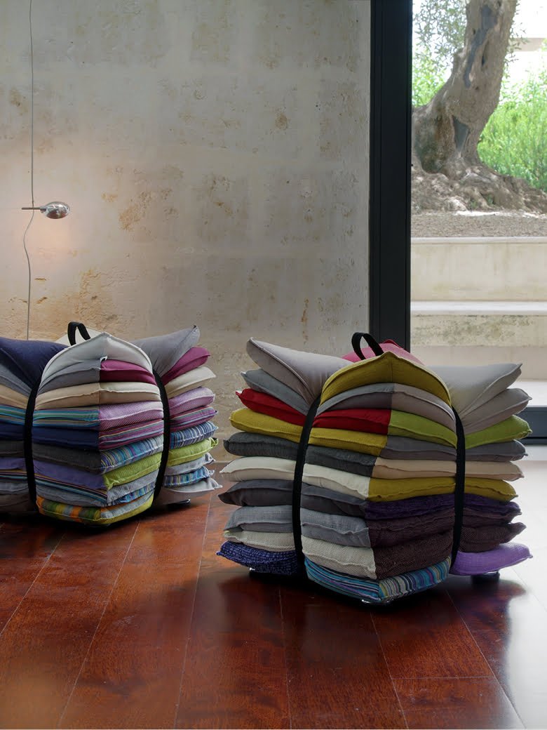 Calia Italia's eco-sustainable U'Strozz footstools offer unique craftsmanship and adaptability, merging comfort with ecological awareness through upcycled materials. | U’Strozz by Calia Italia