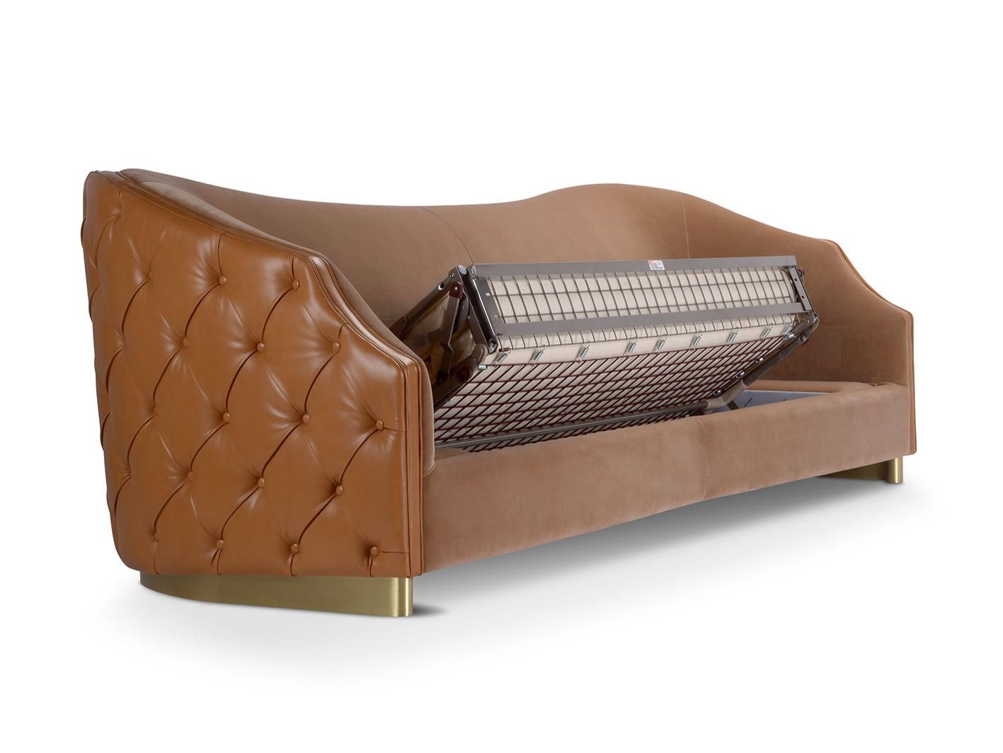 Tufted 3 seater leather sofa bed | Cleio by Domingo salotti