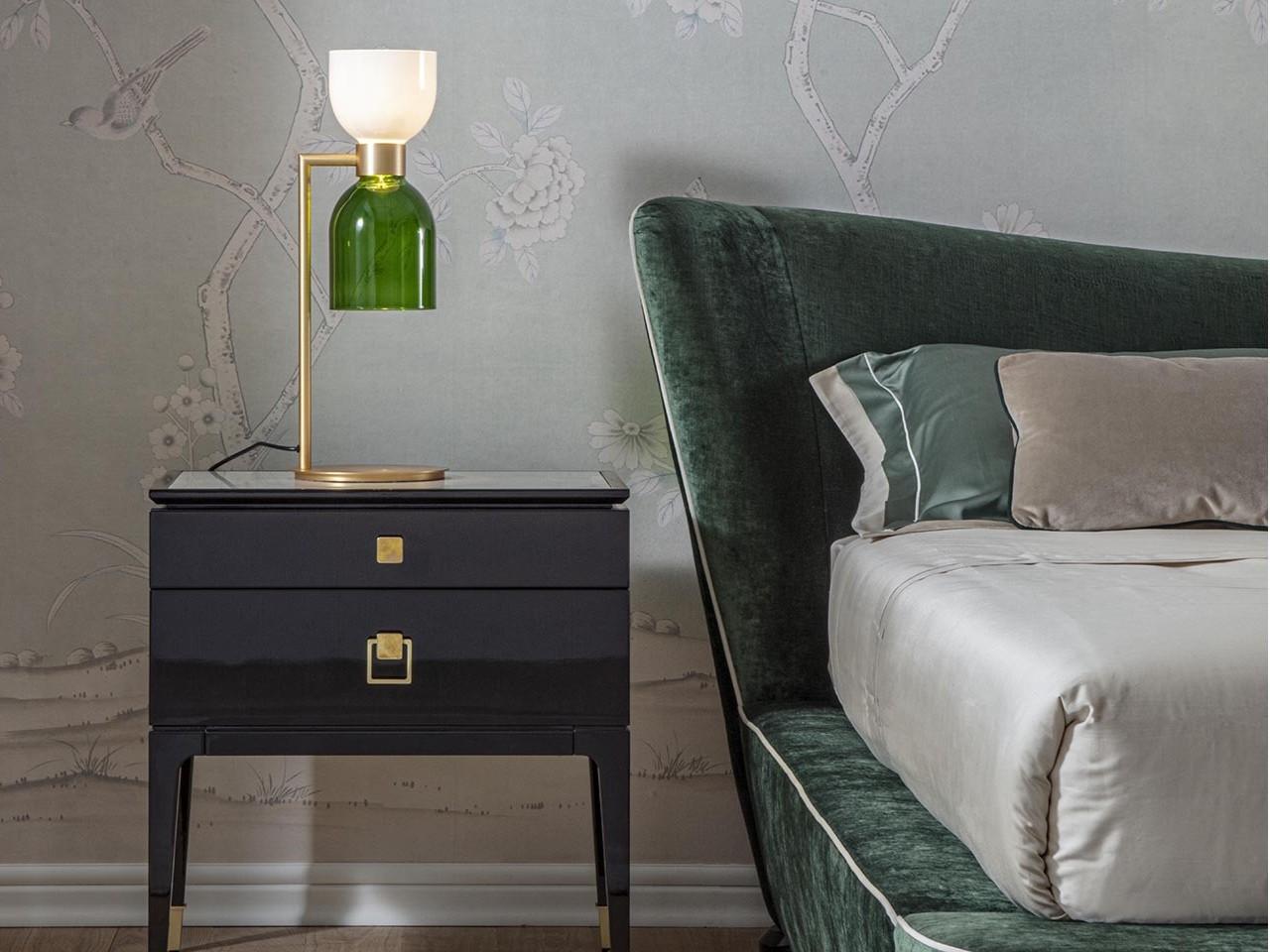 LED glass and bushed brass table lamp with dimmer | Caterina 4026/lg by Italamp