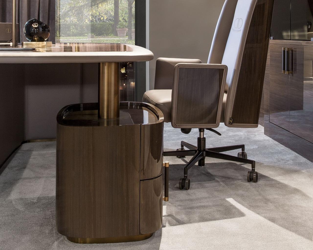 Rectangular leather writing desk with drawers | Monica by Daytona