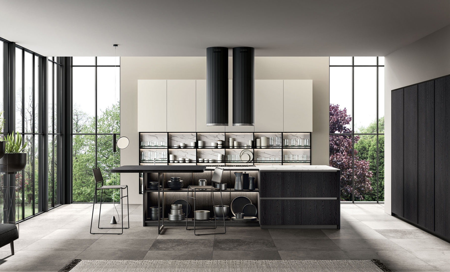 Melamine kitchen with integrated handles Lube Cucine Immagina wood
