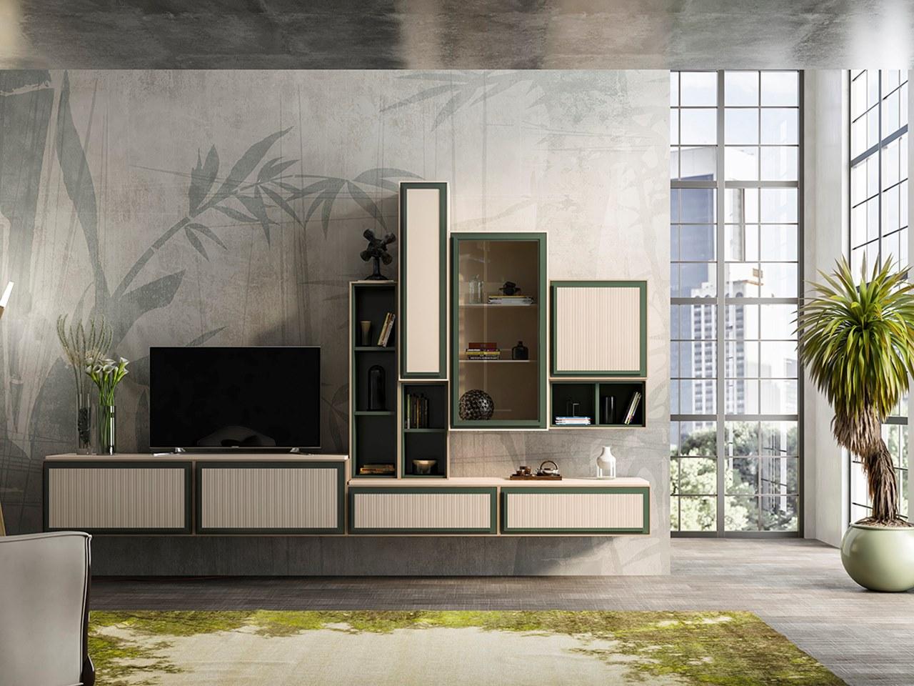 Sectional wooden TV wall system | Pr.864.4 by Stella del Mobile