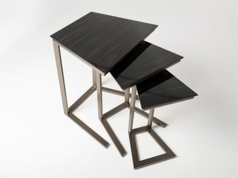 Modular metal and wood veneer high side table | Fedro by Mantellassi 1926