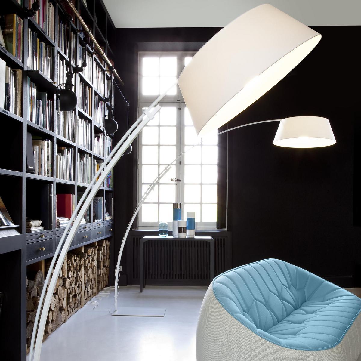 Arc lamp with steel base and cotton shade | Ouverture by Ligne Roset