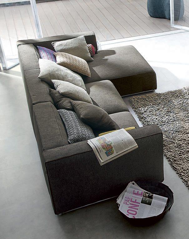 Sectional fabric sofa with removable cover with chaise longue | Shangai by Poliform