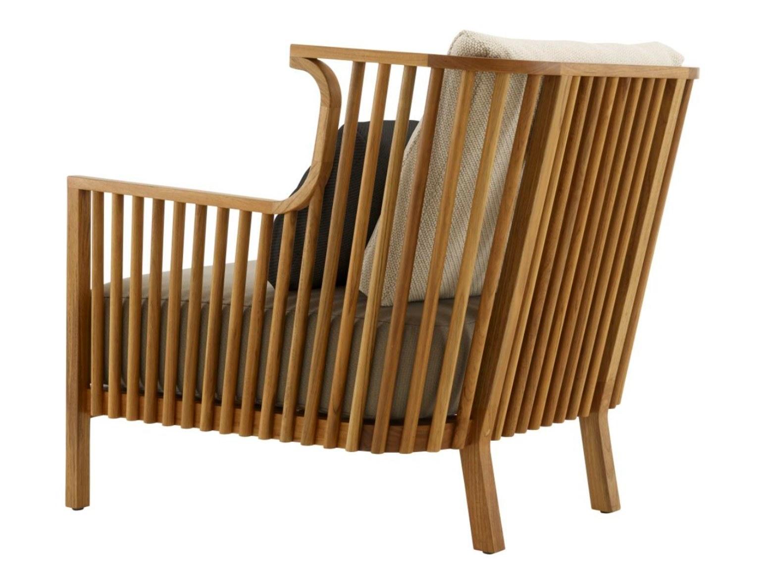 Upholstered teak garden armchair with armrests | Elizabeth Teck by Ligne Roset