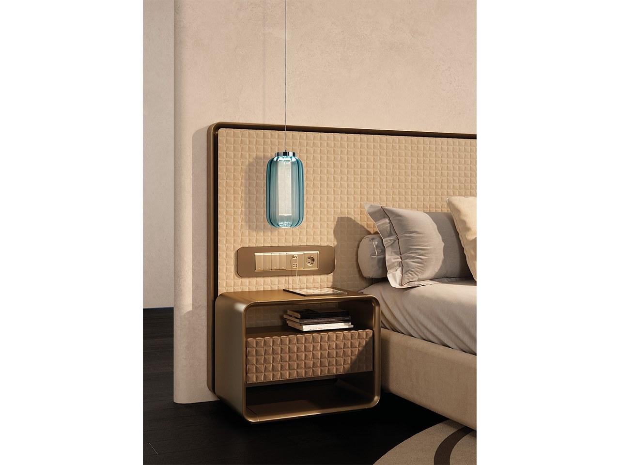 Leather double bed with high headboard | Oh Xl by Reflex