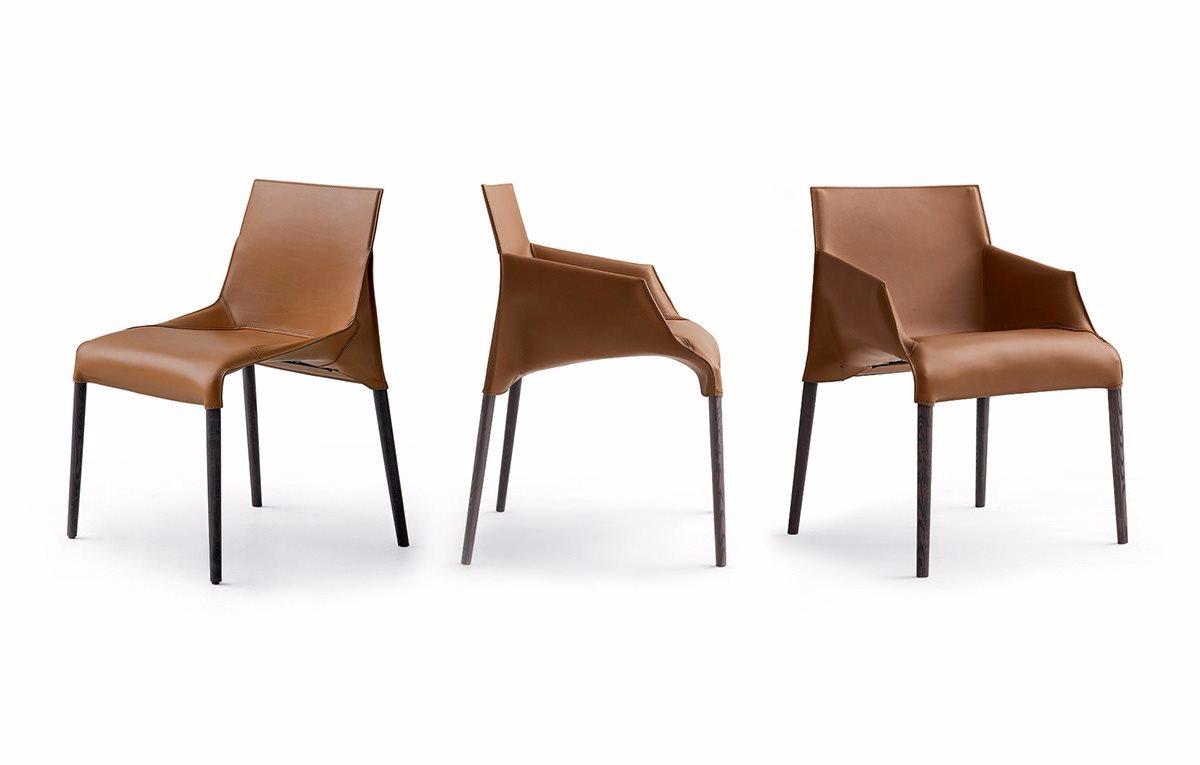Tanned leather chair with armrests | Seattle by Poliform