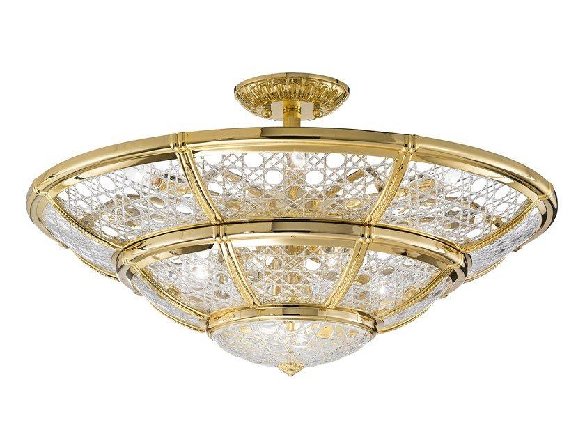 Gold plated semi flush with crystal glass | Giotto 1898/14sf-c by Possoni Illuminazione