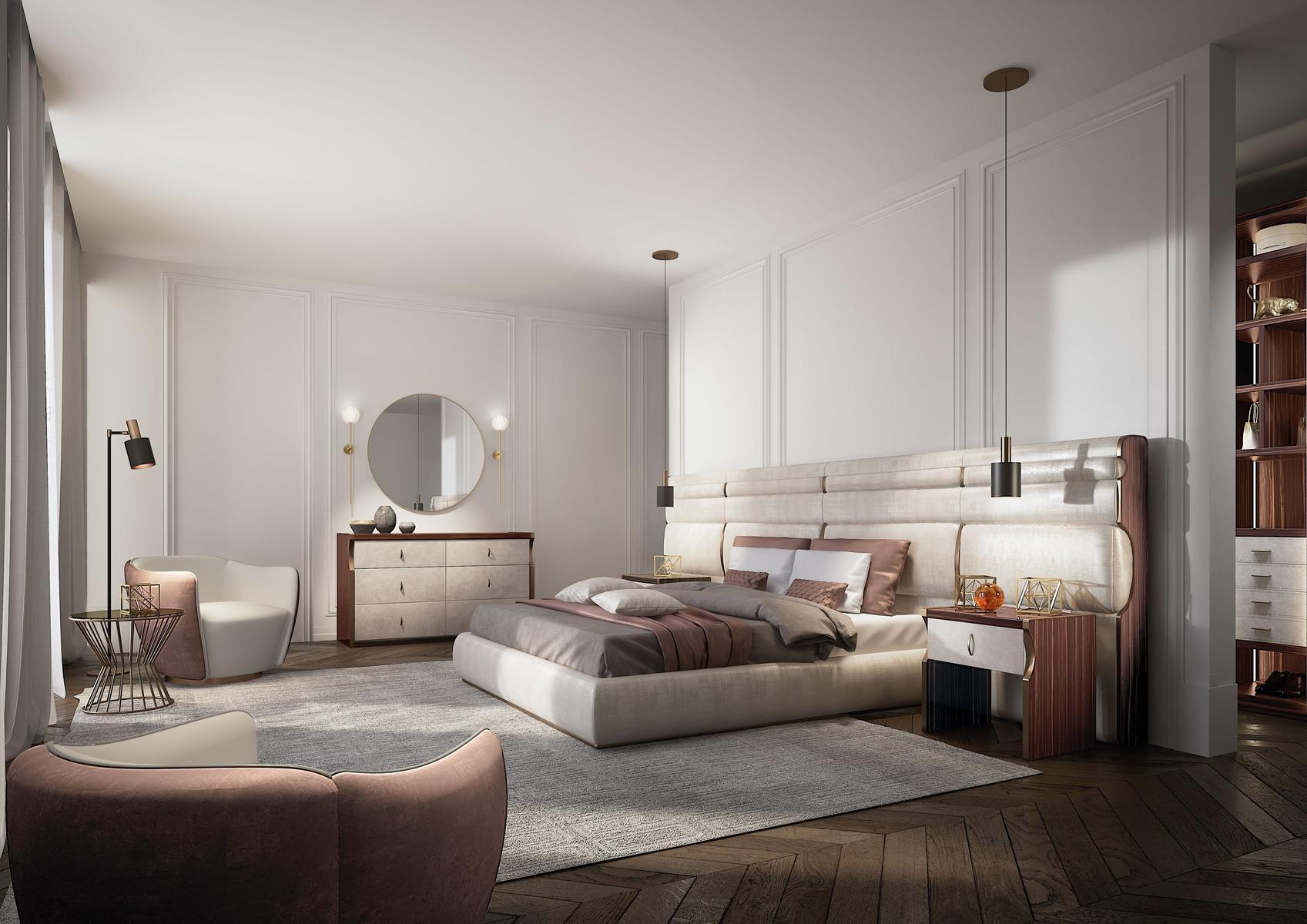 Double bed with upholstered headboard | Trilogy Xl by Capital Collection