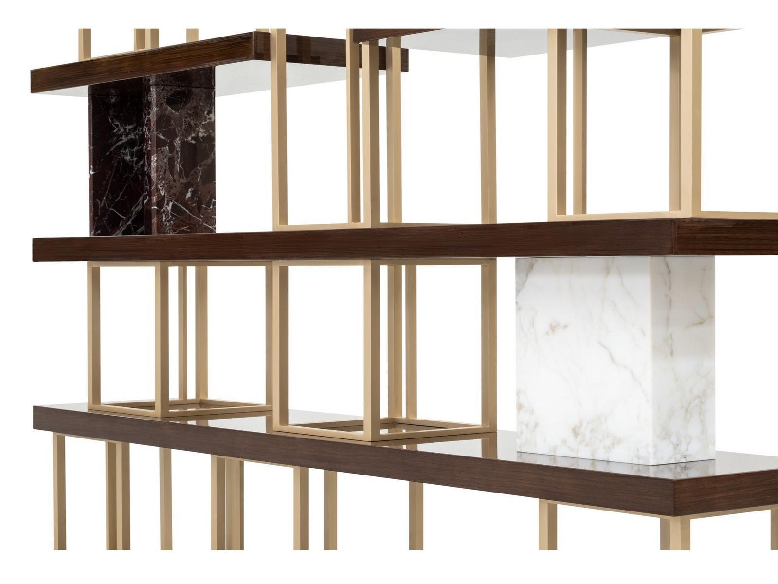 Wall-mounted double-sided wooden, marble and metal bookcase | Aida by Carpanese home