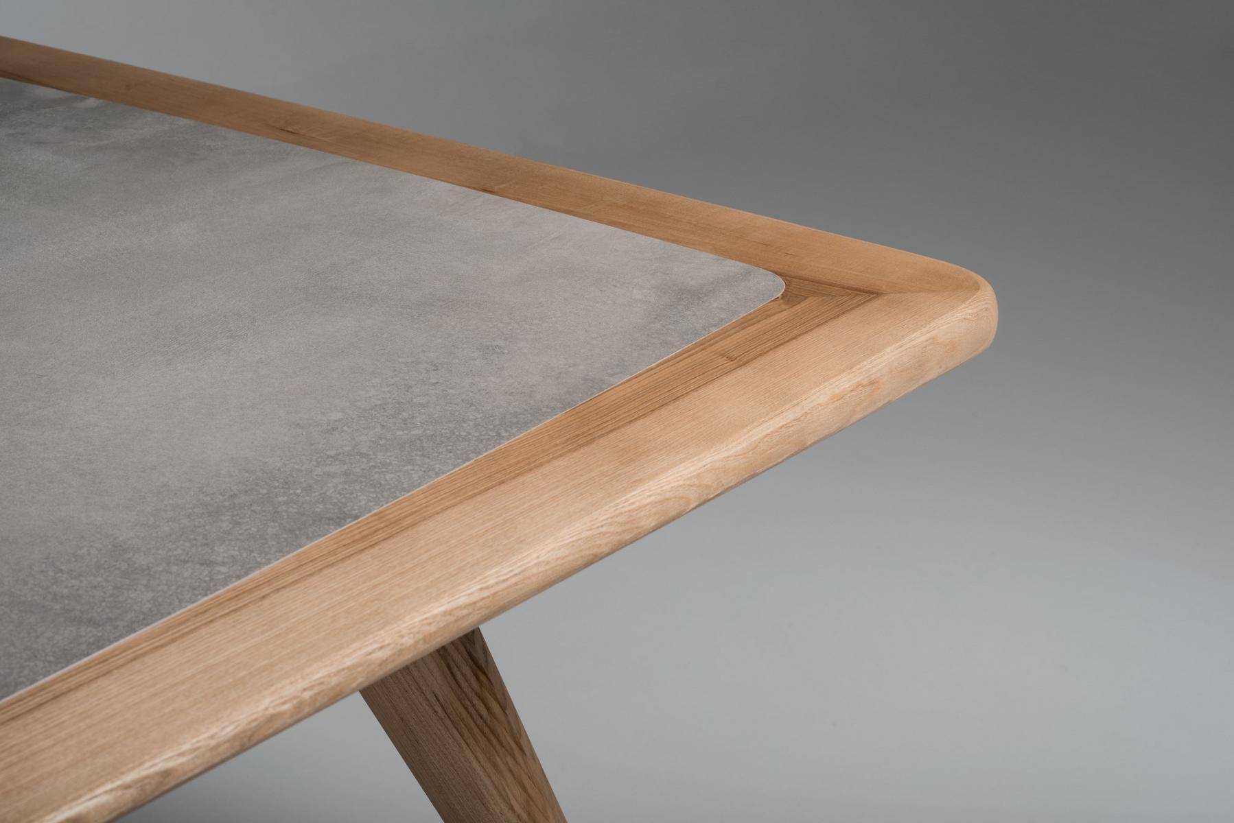 Rectangular cement and oak table | Vertigo by Mantellassi 1926