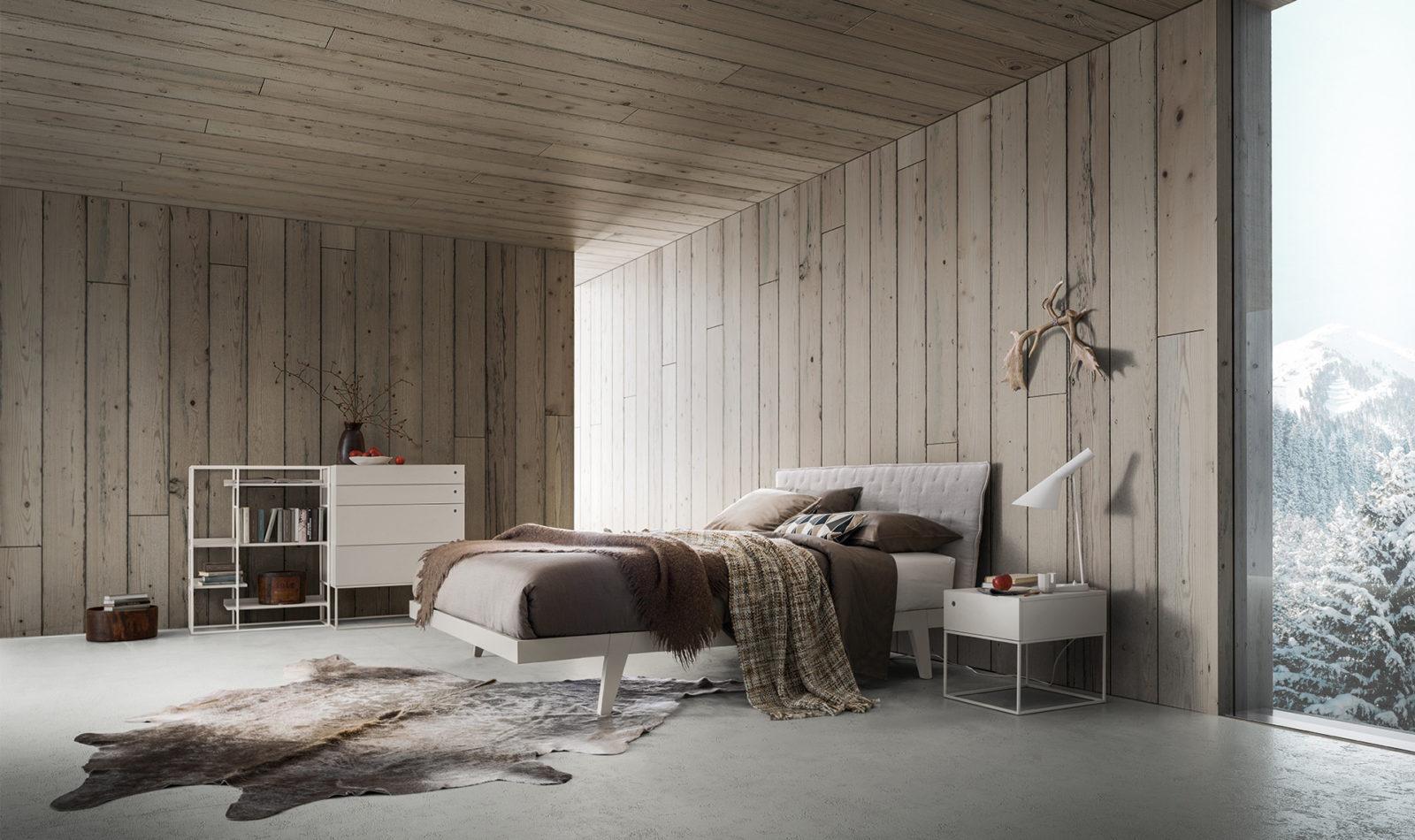 Wood bed with upholstered headboard | Teo by ALF Dafre