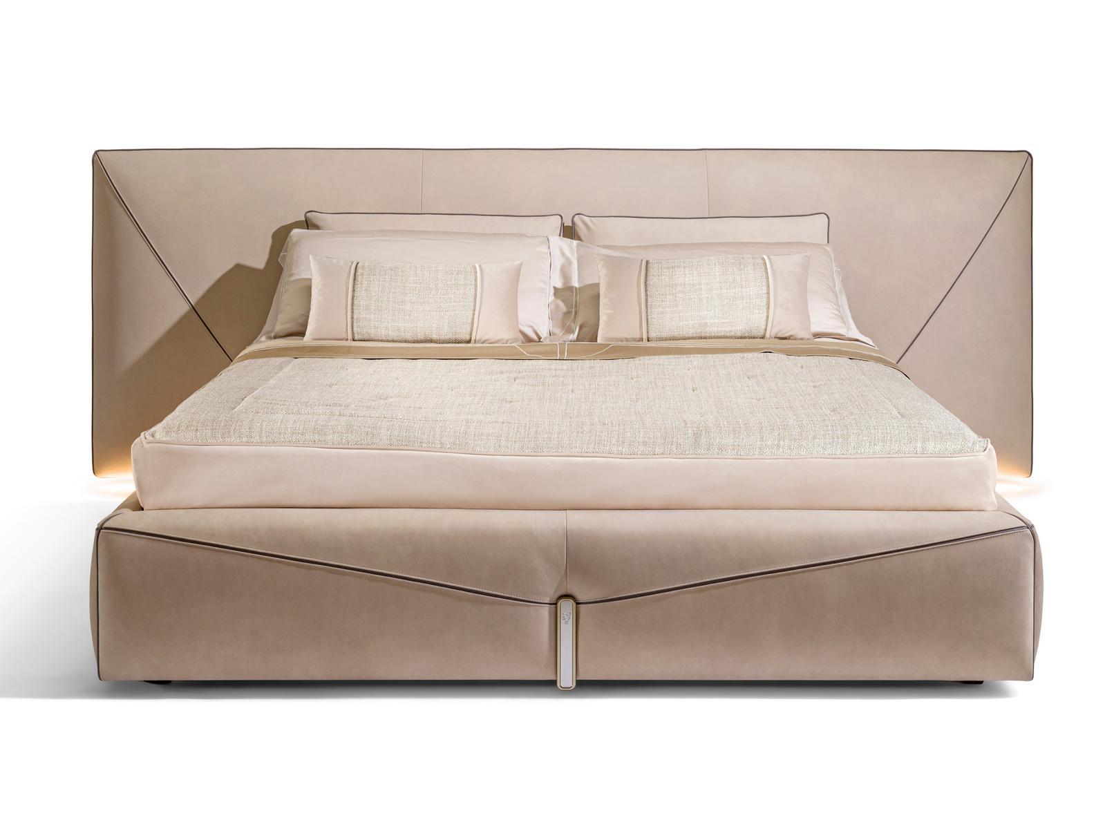 Nabuk double bed with upholstered headboard | Bastian by Visionnair