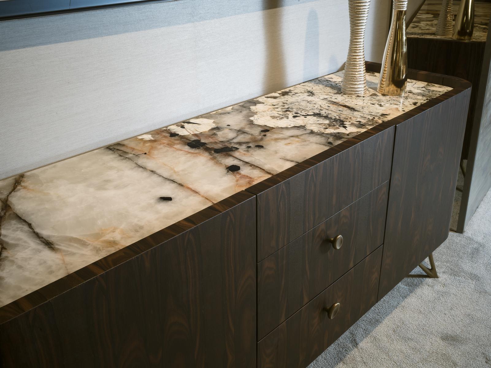 Ziricote wood sideboard with drawers with integrated lighting | Atena by Ezio Bellotti